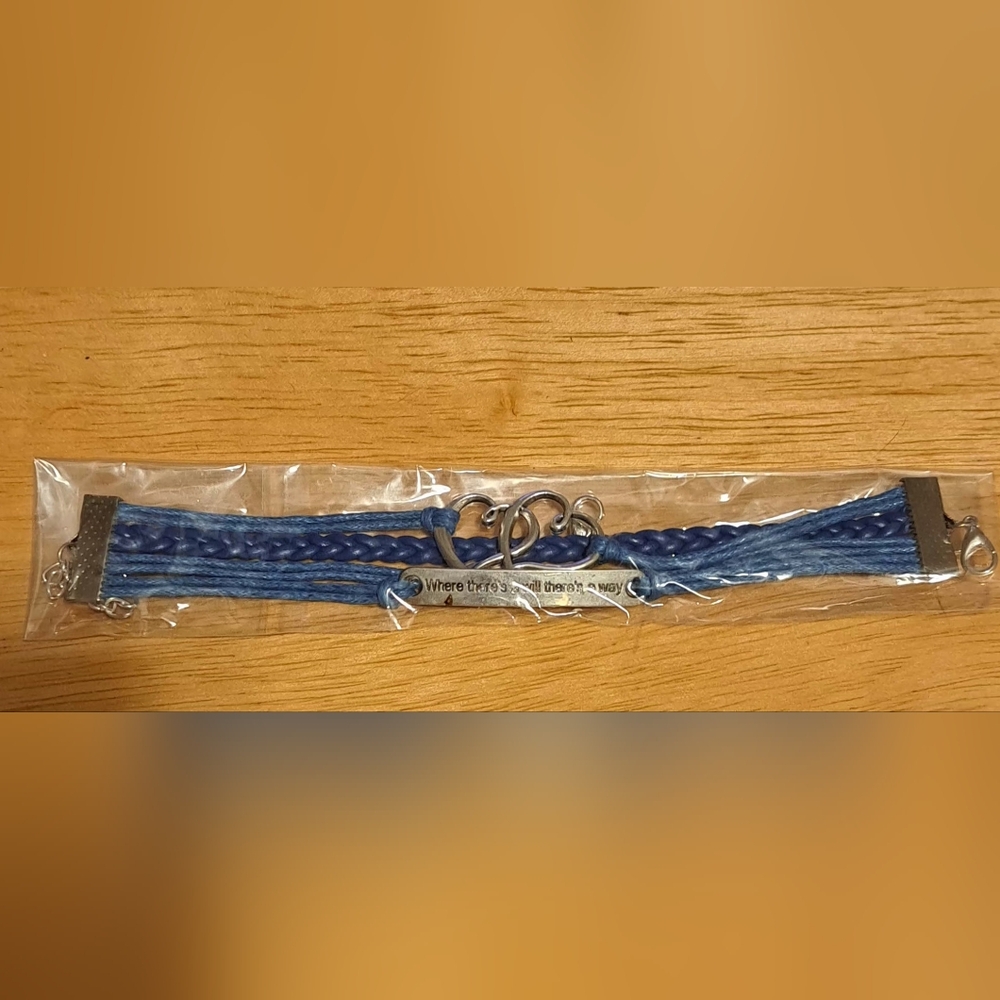 Multi-Strand Blue Braided Bracelet with Charm